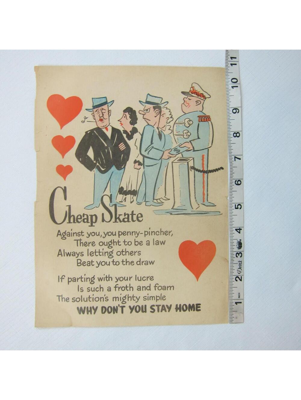 Vintage Vinegar Valentine CheapSkate Penny Dreadful Sarcasm Insult Poem Ephemera - Picture 6 of 12